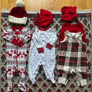 Baby Christmas Outfit Set - Red and White